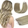 DOORES Micro Link Hair Extensions Real Human Hair, Ash Brown to Platinum Blonde 16 Inch 50g/50s, Micro Link Hair Extensions Human Hair