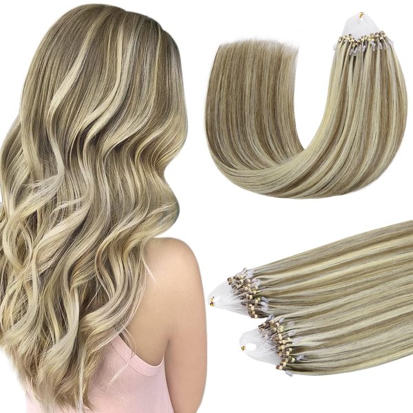 DOORES Micro Link Hair Extensions Real Human Hair, Ash Brown to Platinum Blonde 16 Inch 50g/50s, Micro Link Hair Extensions Human Hair