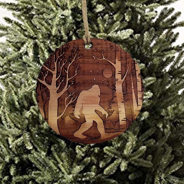 Cedar Ornament - Winter Sasquatch Bigfoot