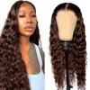FuivJuix 26 Inch #4 Chocolate Brown Lace Front Wigs Human Hair Glueless Deep Wave Wig Human Hair 4X1 Hd Transparent Lace Closure Wig Pre Plucked Natural Hairline With Baby Hair 150% Density