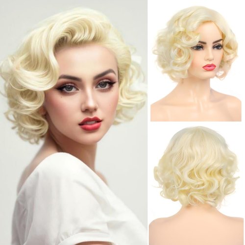 Dsimeig Short Curly Wavy Blonde Wigs for Women Synthetic Natural Hair Wig Halloween Costume Cosplay Wig