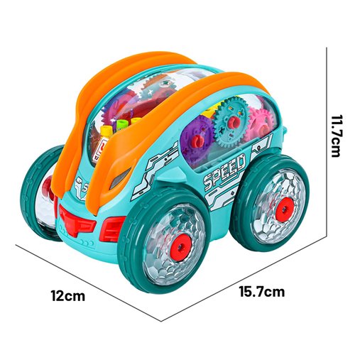 Esoes Dynamic Gear-Powered Car with Led Lights,Children's Transparent Luminous Toy Car,Bump and Go Toy Car with Colorful Moving Gears, Music Effects, Light Up Toy Cars for Kids 3 Years olds +