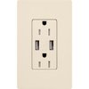 Lutron Claro 15 Amp USB Duplex Outlet | CAR-15-UBTR-LA | Light Almond