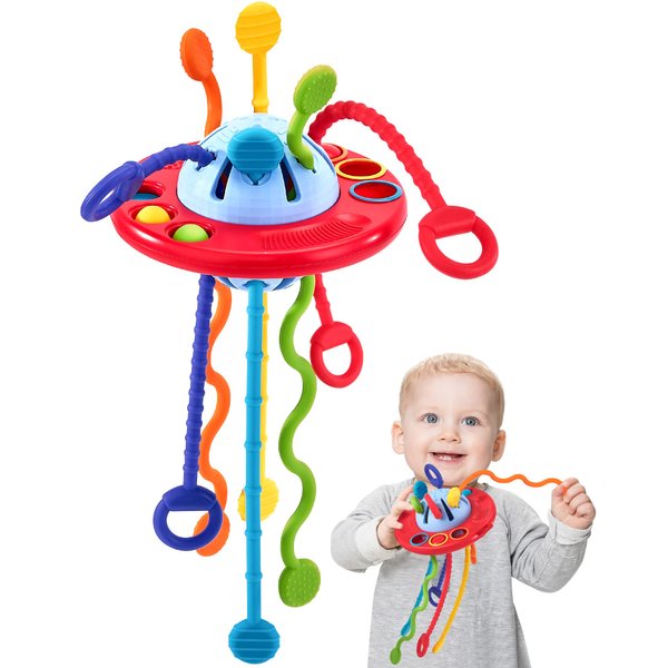 hahaland Toys for 1 Year Old Boy Birthday Gift Ideas - Silicone Pull String Montessori Toys for 1 Year Old, Travel Busy Fidget Sensory Toys 12-18 Months - Easter Basket Stuffers for Toddler