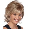 RENERSHOW Short Brown Curly Wigs for Women Mixed Brown Highlight Wavy Synthetic Wig with Bangs Rose Blonde Short Hair Wig