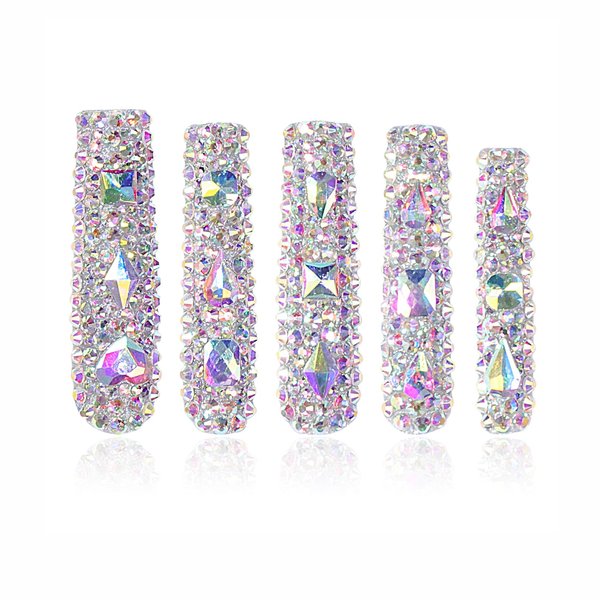 LOVFUL Press on Nails Eternal Stunning | Handmade with Full Covered Crystals | Reusable Fake Nails | 2.16in Long Square | H46-M