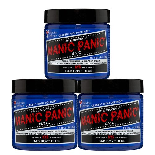 Manic Panic Bad Boy Blue Hair Dye – Classic High Voltage - (3PK) Semi-Permanent Hair Color - Dark Denim Blue with Green & Grey Undertones – Vegan, PPD & Ammonia-Free - For Coloring Hair on Women & Men