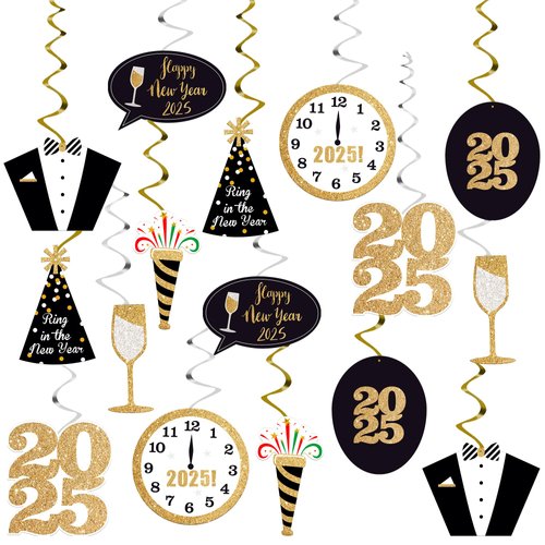 KatchOn, Happy New Year Hanging Swirls 2025 - Pack of 30, NO DIY | Happy New Year Decorations 2025 | New Years Eve Party Supplies 2025 Decorations | NYE Decorations 2025 | New Years Eve Decorations