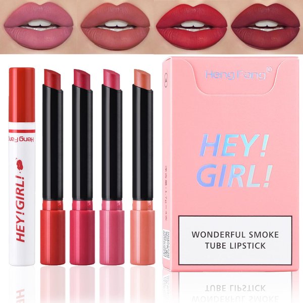Gireatick 4Pcs Matte Lipstick Set, 4 Colors Retro Red Tube Cigarette Lip Tint Lip Balm, Velvet Moisturizer Smooth Lip Stain, Long Lasting Waterproof Non-stick Cup Lip Makeup for Women Girls