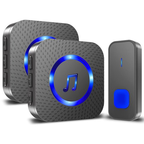 SURFOU Doorbell,Wireless Doorbell Operating at 1,300ft Door Bell Kit with Plug in Receivers Remote Button,55 Chimes 5 Volume with LED,Loud Enough for Home Classroom,Black