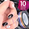 Teenitor Nail Art Brushes, Nail Art Paiting Design Brushes, 15 Nail Gel Brushes, Nail Dotting Pen 5pcs, 12 Colors Nail Rinestones & 10 Adhesive Nail Striping Tape for False Acrylic Nails-Black