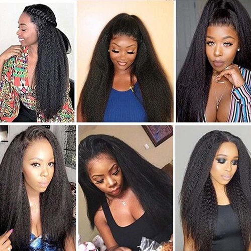 1B Yaki Straight Bundles Human Hair Color 1B Kinky Straight Bundles 8a Grade Double Weft Brazilian Remy Hair Weave Extensions Soft and Silky for Black Women (18 20 22 inch 3 Bundles)