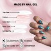 Cat Eye Press on Nails Almond, Grey Medium Handmade Fake Nails with Green Glitter Design, Glossy Salon Perfect Magnetic Gel Bling Nails in 12 Sizes - 24 Pcs Nails Kit for Women Girls