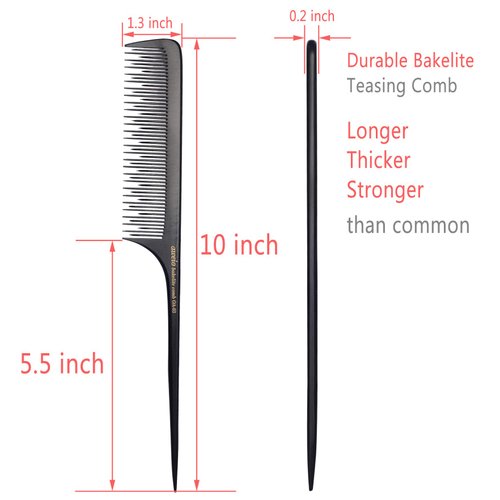 Teasing Comb for Fine Hair, Anti-static Bakelite Rat Tail Comb Tool for Back Combing, Root Teasing, Adding Volume
