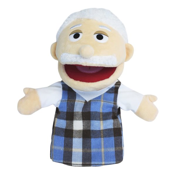 Lovely Family Hand Puppets Mouth Opening Plush Puppets Toys Role Playing Toys Puppets Children Storytelling Teaching Toy (Blue Plaid Grandpa, 30cm)