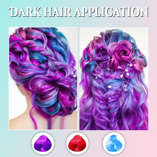 Blue Red Purple Temporary Hair Color for Dark&Light Hair Dye, Temporary Hair Dye for Kids, Washable Hair Dye for Kids Girls Birthday Party Halloween Cosplay Hair Gift
