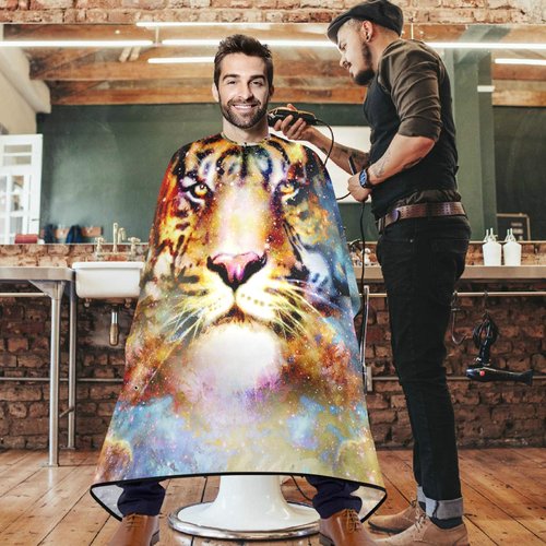visesunny Tiger Galaxy 3D Print Barber Cape Anti-Static Hair Cutting Cape with Snap Closure Professional Salon Polyester Cape Barber Water-Resistant Hairdressing Cape Adjustable Snap for Hairstylists