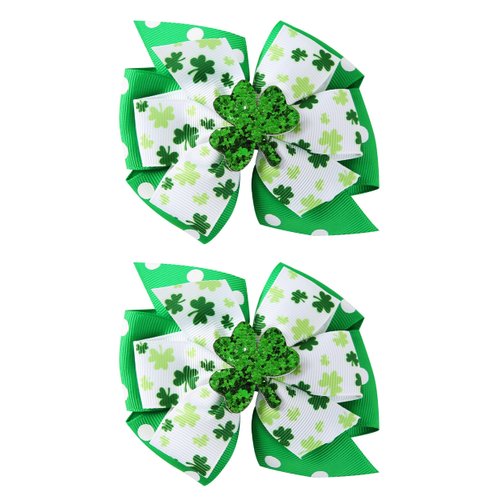 2 Pack St Patricks Day Hair Bows Green Glitter Clover Alligator Clips Girls Women Shamrock Irish Party Accessories 4 Inch