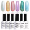 RARJSM Holographic Nail Polish Set, Spring Summer Color Gel Nail Polish Silver Gold Violet Purple Olive Green Blue Rose Gold Gel Polish 6PCS 7.5ML Curing Required Nail Art Manicure Salon