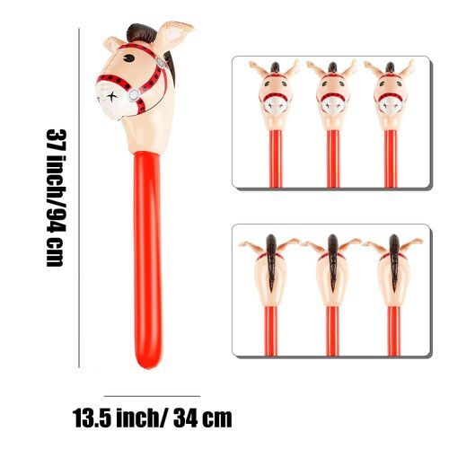 3 Pieces Inflatable Stick Horse Inflatable Horsehead Stick for Theme Party Decoration, 37 Inches