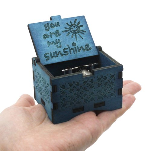 UNIQLED You are My Sunshine Wooden Music Boxes Laser Engraved Hand Crank Classical Wood Sunshine Musical Box Gifts for Birthday Christmas Valentine's Day (Blue Sunshine)