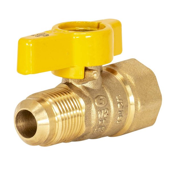 Eastman 60003, Brass Straight-Flare Gas Ball Valve, 1/2" FIP x 1/2" OD Tube