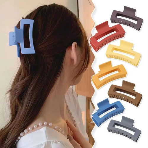 Pack of 6 Acrylic Hair Claw Clips, Square, Frosted Matte Finish, Frosted Luxury Woman, Jelly Matte Hair Claw Clips Square Hair Claw