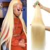 Seekomi Brazilian 613 Human Hair 3 Bundles Straight Blonde Human Hair Bundles Double Strong Weft 613 Straight Human Hair Weave 3 Bundles 100% Unprocessed 613 Straight Human Hair Extensions