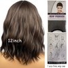 MIMISERVICE Short Wavy Bob Wigs with Bangs,Brown Short Wavy Wigs for Women,Shoulder Length Curly Wigs,Natural Looking Synthetic Hair Wigs