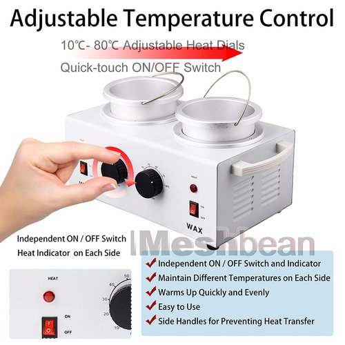 Double Wax Warmer Professional Electric Heater Hair Removal Dual Parrafin Hot Skin Equipment SPA Adjustable Temperature with 140 Wooden Sticks & 20 Wax Rings- Easy to Use