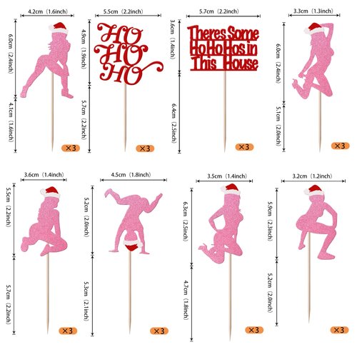 Rsstarxi 24 Pack Christmas Cupcake Toppers Theres Some Ho Ho Hos in This House Cupcake Picks Merry Christmas Cake Decorations for Dancing Girl Xmas Holiday Bachelorette Birthday Party Supplies Pink
