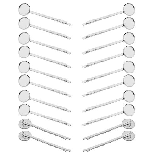 20 Pieces Metal Bobby Pins Hair Clips Hair Bobby Pins with 12mm Round Brass Tray Hairpins Clips Metal Hair Clips for DIY Hair Accessories Making, Silver