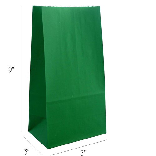 Party Favor Bag - 50 Pack Emerald Dark Green Food Grade Kraft Paper Lunch Bags for Birthday, St Patrick's Day and Christmas - 5"x3"x9"