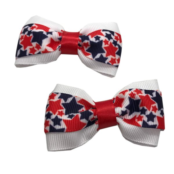 Handmade Red White And Blue Girls Hair Bow Set, Little Girl Bows, Pigtail Hair Bows, Toddler Hair Bows,