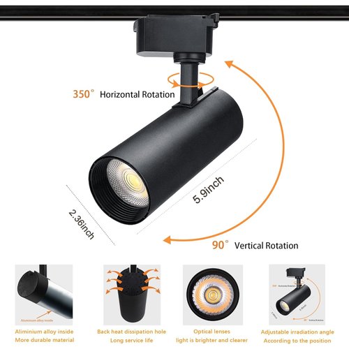 Bravsekai LED Track Lighting Heads, 2-Lights 4000K Natural White 25W Dimmable Track Lights Head with Single-Circuit H Type Track Light Rails, Ceiling Spotlight Fixture for Indoor Home Commercial