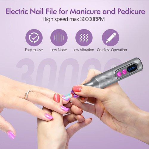 Nail Drill, Cordless Electric Nail Drill Professional Efile Nail Drill Kit for Acrylic, Gel Nails, Manicure Pedicure Polishing Shape Tools Design for Home Salon Use Gray