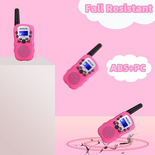 Retevis RT388 Walkie Talkies for Kids,Kids Toys Long Range 2 Way Radio,Kids Walkie Talkie for Birthday Gifts Outdoor Camping Family Trip(Pink 1 Pair)