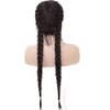 Anogol Hair Cap+Long Double Braids 2# Natural Black Synthetic Braided Lace Front Wig with Baby Hair Wigs Heat Resistant Fiber Middle Part