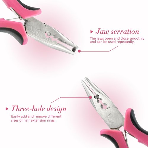 Deshionew Hair Extension Pliers 3-Hole Mini Pliers for Micro and Nano Ring Hair Extensions Opener and Removal Tool (Pink)