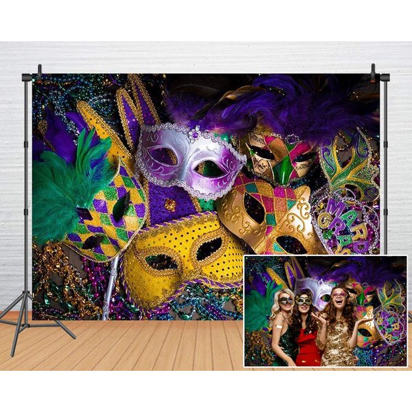 CHAIYA 7X5FT Mardi Gras Theme Photography Backdrop Masquerade Backgrounds Birthday Dancing Party Photo Booth for Wedding Bachelorette Party Decorations Banner