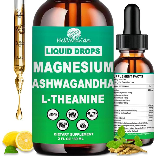 Cortisol Supplements for Women & Men, Cortisol Calm Detox Manager Reducer w. Magnesium Ksm-66 Ashwagandha L-Theanine Vitmain D3 K2 B6, Cortisol Liquid Drop for Recess Mood & Hormone Balance, Lemonade