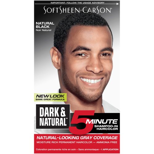 Hair Color for Men by SoftSheen Carson Dark and Natural, 5 Minutes, Natural Looking Gray Coverage for up to 6 weeks, Shampoo-in Permanent Hair Dye, Natural Black, Ammonia Free, 1 Count