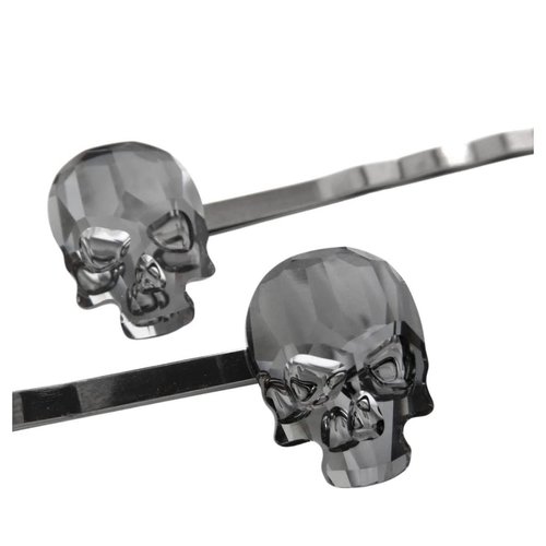 Crystal Skull Bobby Pins in Black Midnight, Set of 2, Gothic Halloween Hair Jewelry