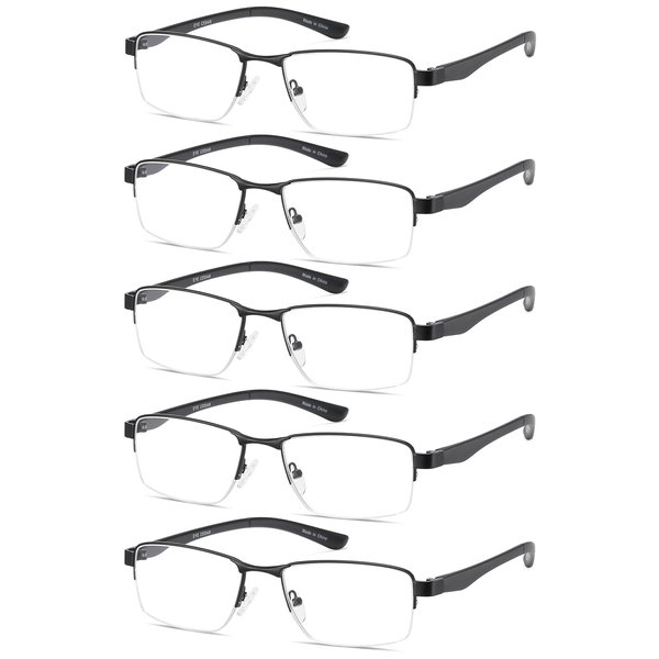EYECEDAR 5-Pack Reading Glasses for Men and Women Metal Half Frame Eyeglasses Readers 2.50