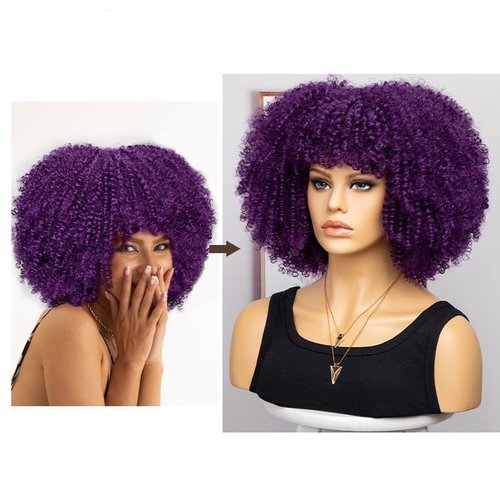 YADIRF Fashion Afro Curly Wig Synthetic Short Full Wig Women Wig For Halloween Party Christmas Costume Wig (Dark Purple)