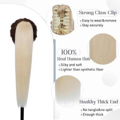 Rich Choices Claw Clip Ponytail Extension Human Hair 18 Inch Real Hair Ponytail Extension Balayage #60 Platinum Blonde 115g One Piece Clip In Long Ponytail Hair Extensions Straight For Women