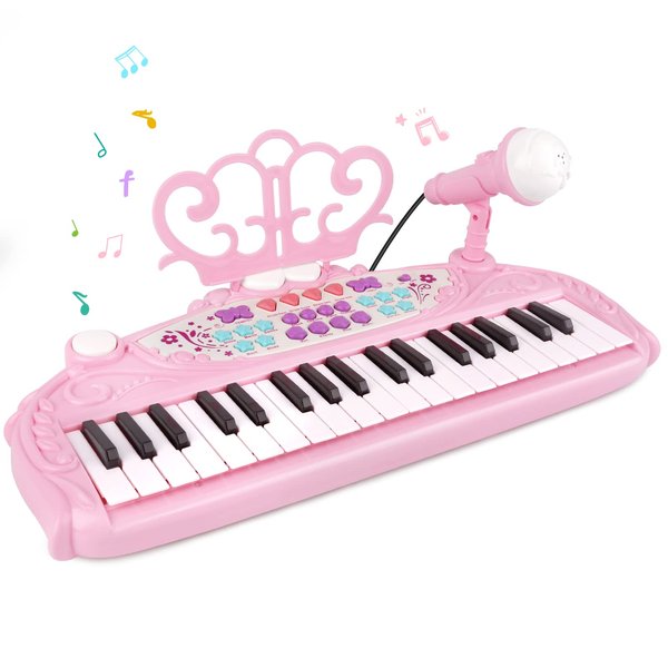 M SANMERSEN Toys for 3+ Year Old Girls - Kids Piano Keyboard 37 Keys Piano with Microphone Portable Electronic Keyboards Musical Instrument Educational Toys Birthday Gifts for Girls Age 3-6, Pink