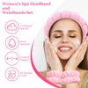 CAVETEE Spa Headband With Sleep Eye Mask Set, Spa Party Decorations Bubble Headband Thick Sponge Headband with Strong Water Absorption for Makeup Removal Skincare Shower (Pink)