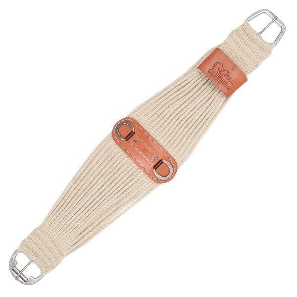 Classic Equine 100% Mohair Roper Cinch 27-Strand with Leather Center, Natural, 28-inch