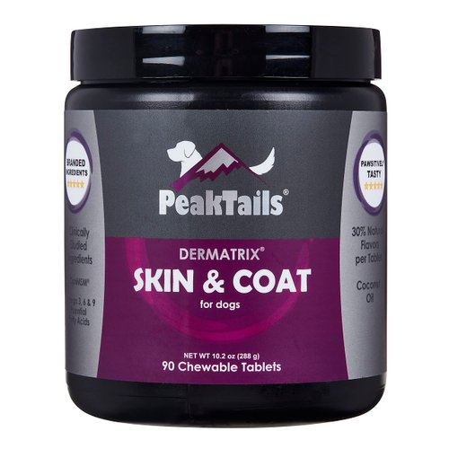 PeakTails Dermatrix, 90 Count Tablets for Dogs, Supports Healthy Skin, Shiny & Reduce Excessive Shedding, Contains MSM, Fish Oil & Omega 3 & 6 Essential Fatty Acids
